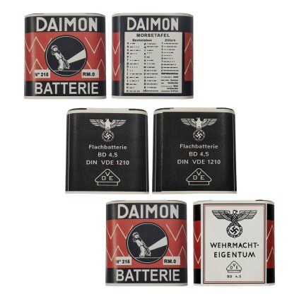 WW2 German WWII flachbatterie 4,5V Battery Daimon all variant morse flat batterywehrmacht reenactment reenactor film props warcopy reproductions heeres paperwork ration