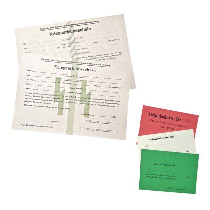 Leave pass kriegsurlaubsschein waffen SS WH ticket products WW desk items German WWII wehrmacht reenactment reenactor film props warcopy reproductions heeres paperwork ration