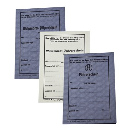 Drivers license fuhrerschein wh latewar white 1942 1944 all variant führerschein WW2 German WWII wehrmacht reenactment reenactor film props warcopy reproductions heeres paperwork ration pocket litter