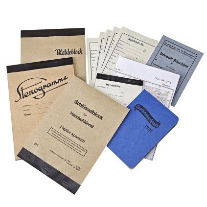 Krad dispatch rider motor map case set meldeblock map motorcycle stenogramm personal items WW2 German WWII wehrmacht reenactment reenactor film props warcopy reproductions heeres paperwork ration pocket litter